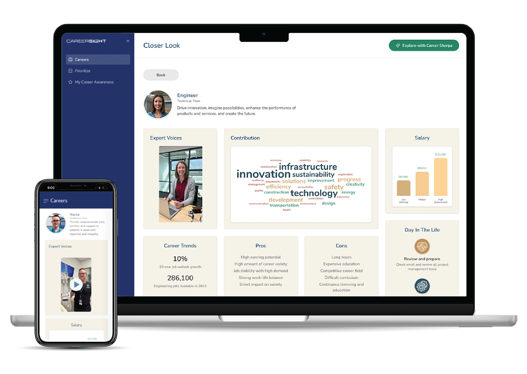 CareerSight Platform — desktop and mobile career exploration